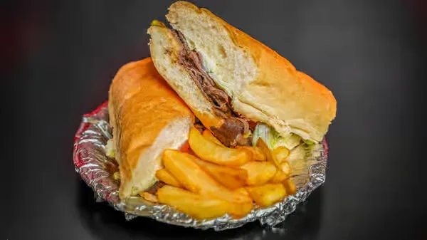 Hickory Bacon sandwich on french bread with fries